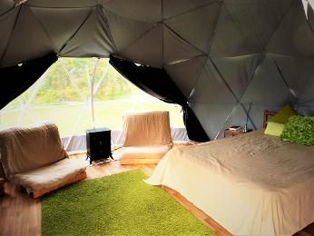 Inside the glamping Geodesic Dome at Dorset Country Holidays